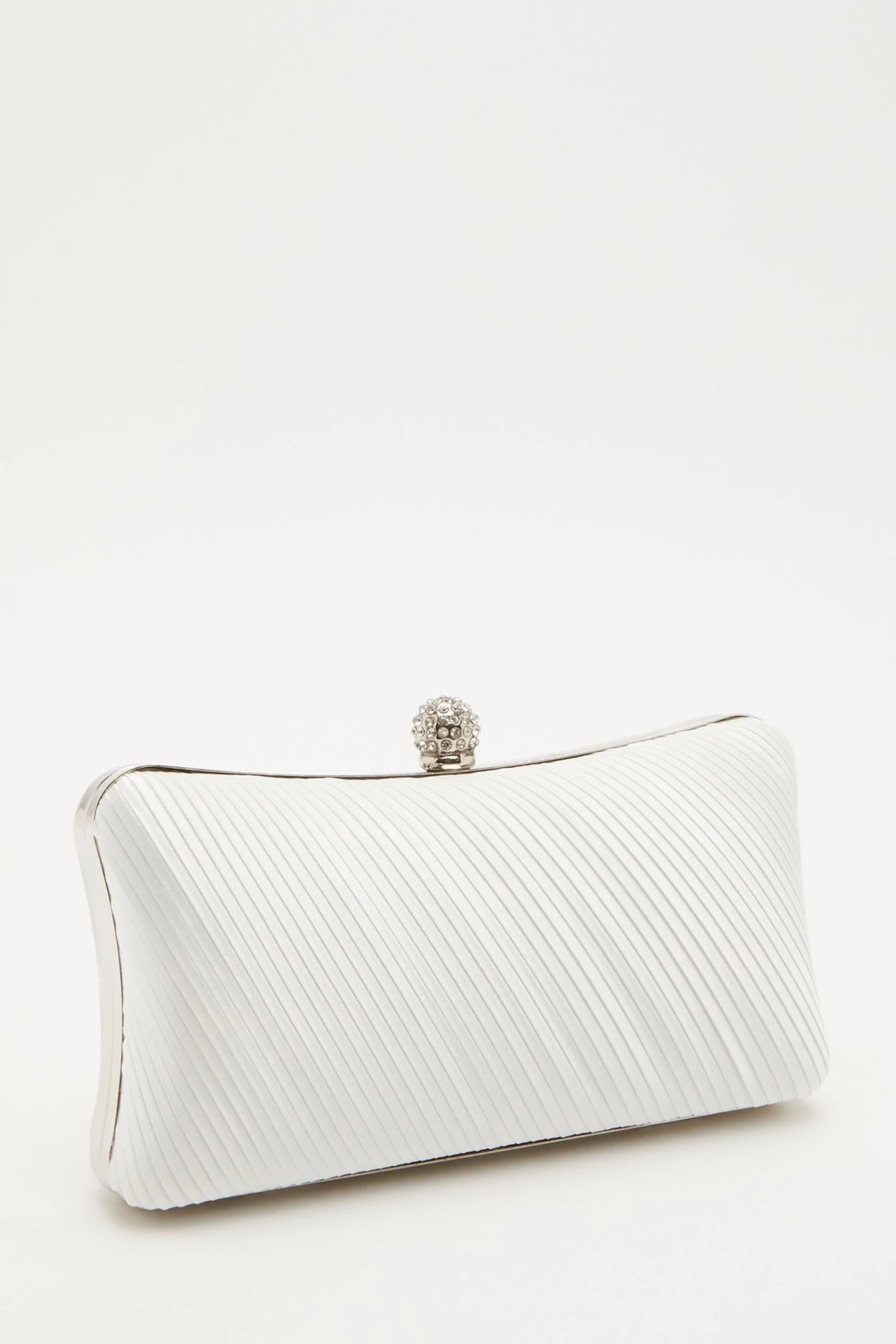 Quiz White Pleated Diamante Pillow Box Bag
