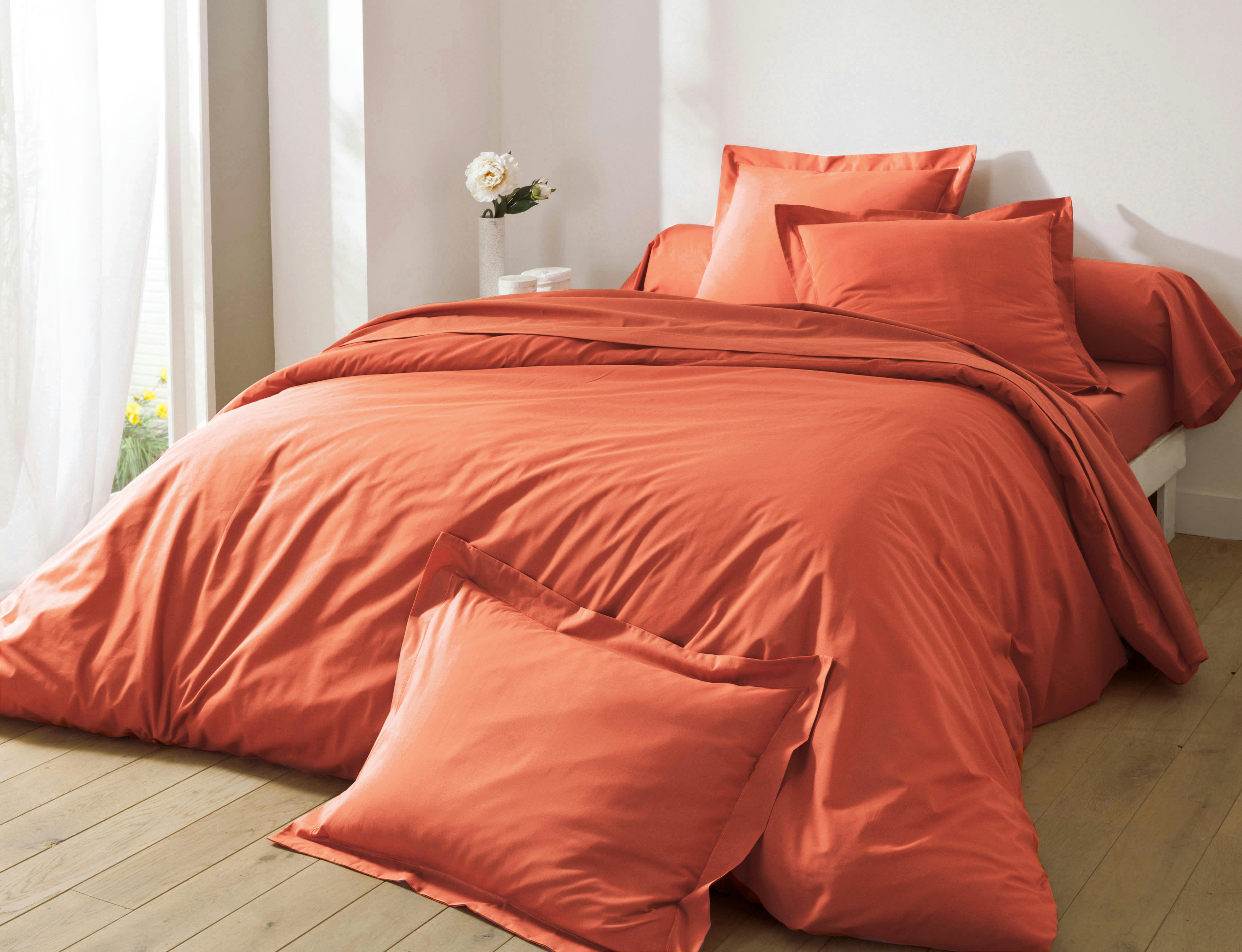 PERCALE - Housse de couette 240x260 orange en percale de coton