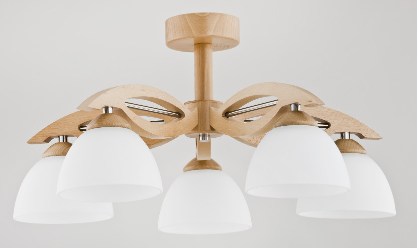 Lampa sufitowa jasne drewno-biała-chromowana EMIR 5xE27x15W Alfa