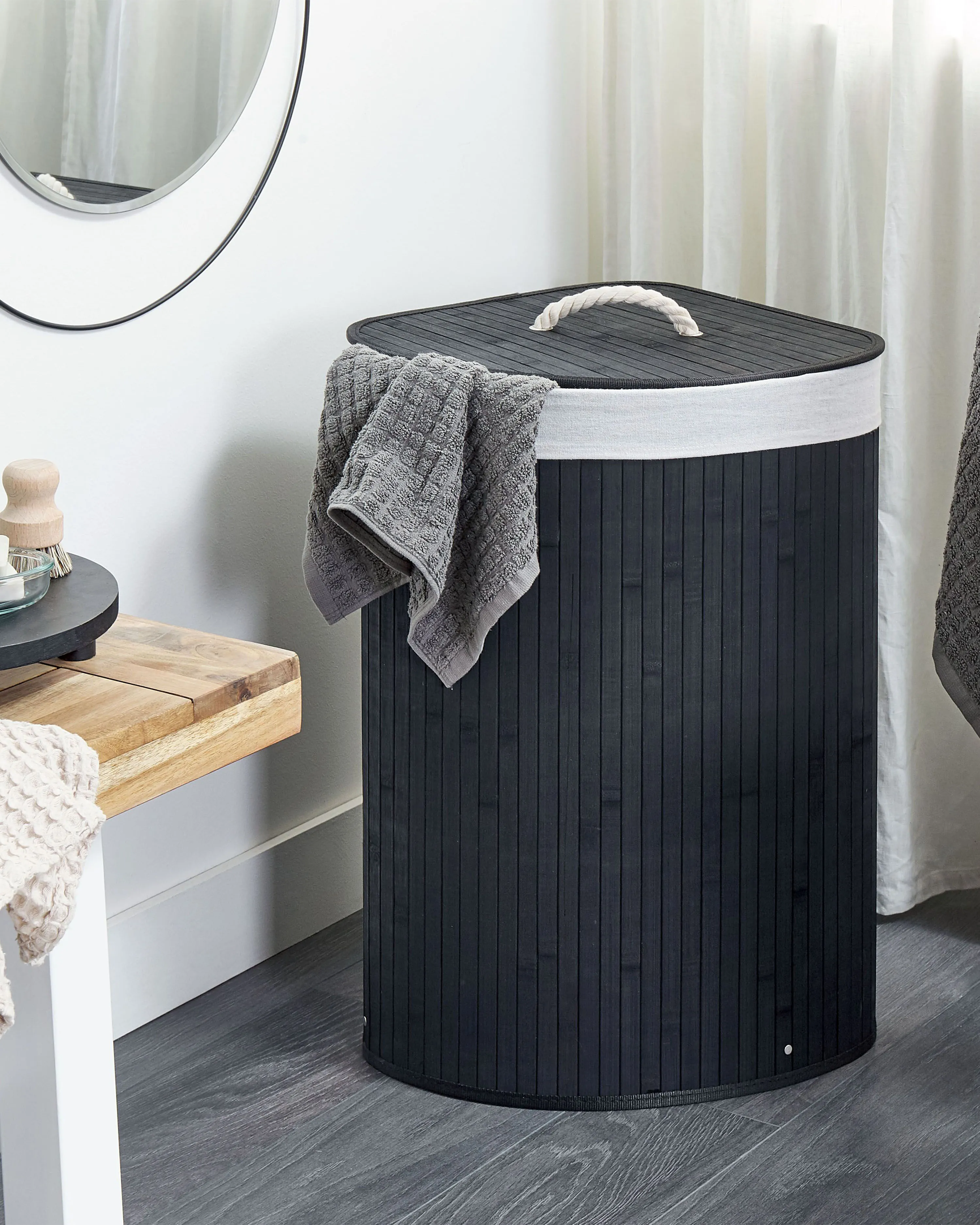 Laundry Basket MATARA Bamboo Black 57 L