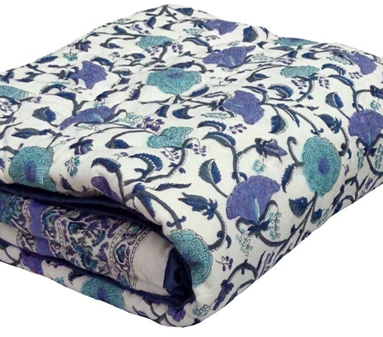 Toddler Baby Quilt, 40x55 Inch, 100X140cm, Hand Made Indian Cotton, Reversible, Newborn Gift