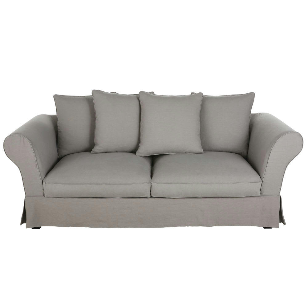 Roma - Housse de canapé convertible 3/4 places (12 cm) en lin froissé gris clair