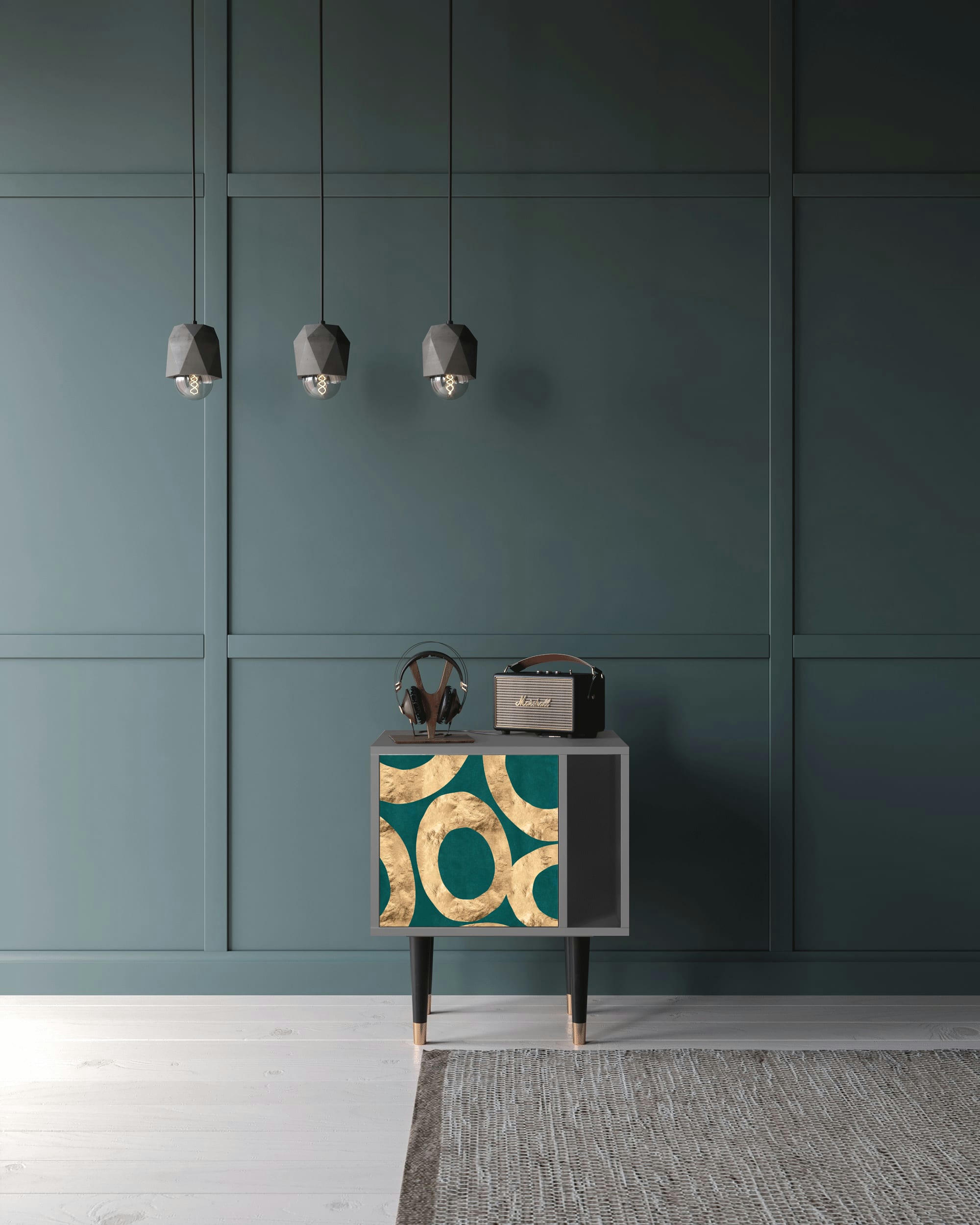 ZIRCON SPHERE - Table de chevet bleu-vert 1 porte L 58 cm