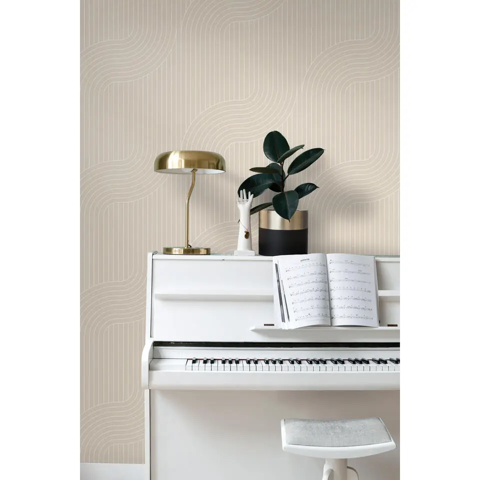 ESTAhome behang grafische lijnen beige - 50 x 900 cm