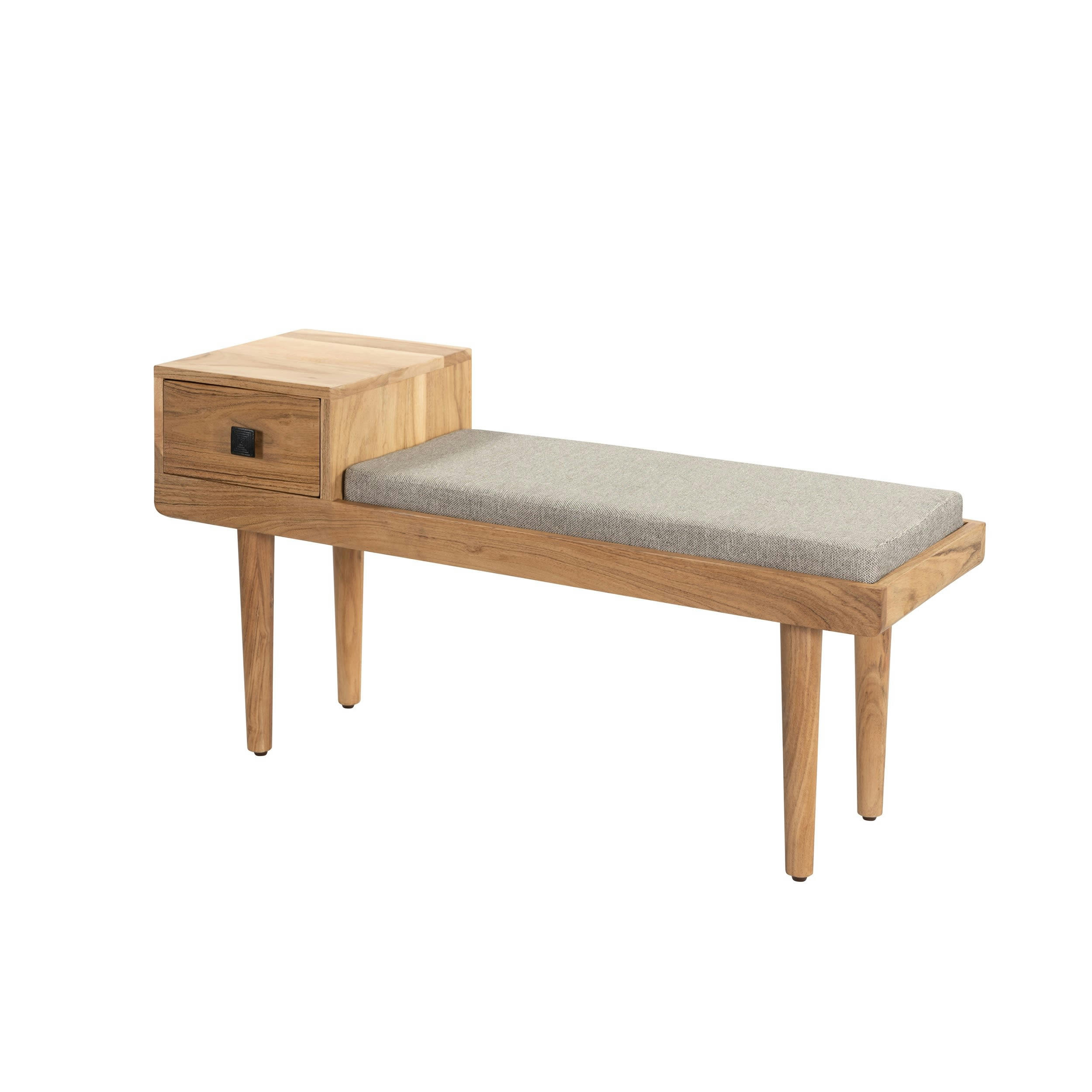 BERLIN - Banquette d'entrée en bois et tissu gris avec tiroir