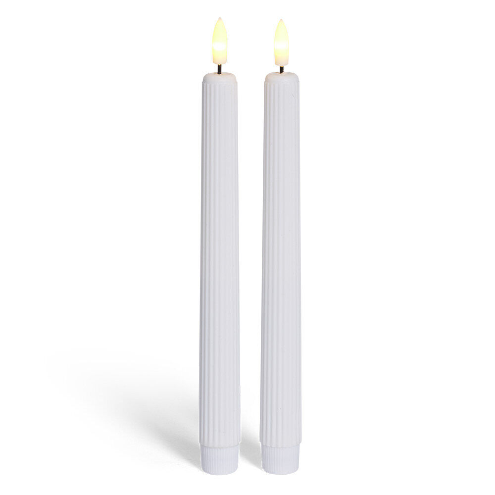 Bougie chandelle LED striée blanche x2