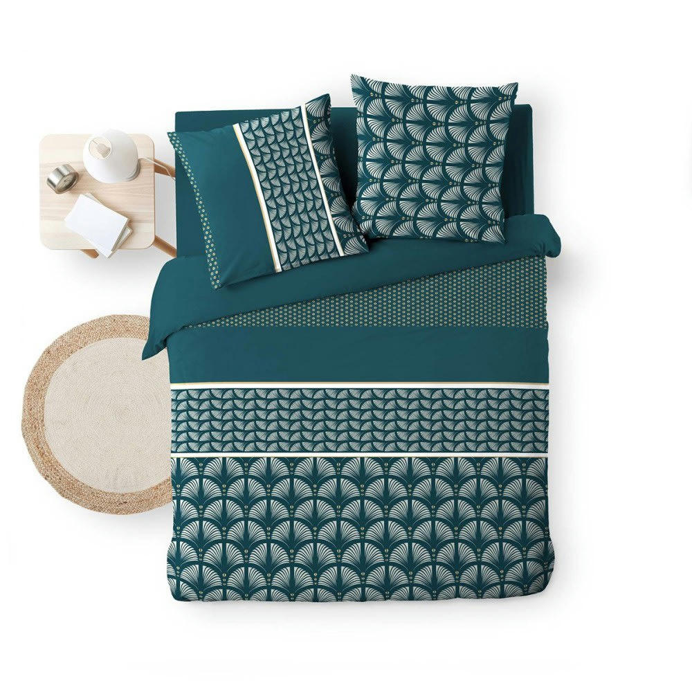 - Parure de couette 100% coton 57 fils imprimée 240x220 2 taies