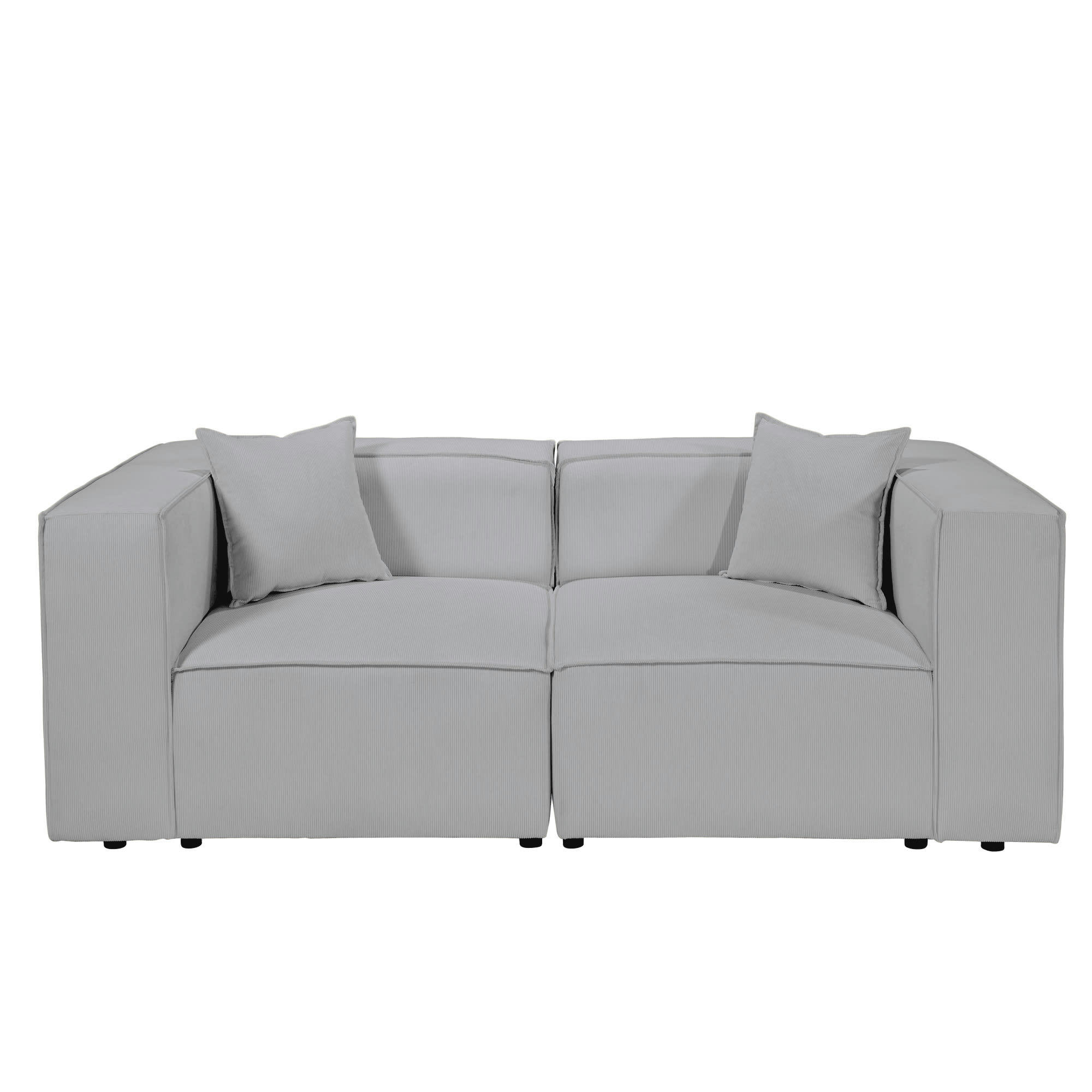 LIVAL - Canapé droit modulable 3 places en velours côtelé gris