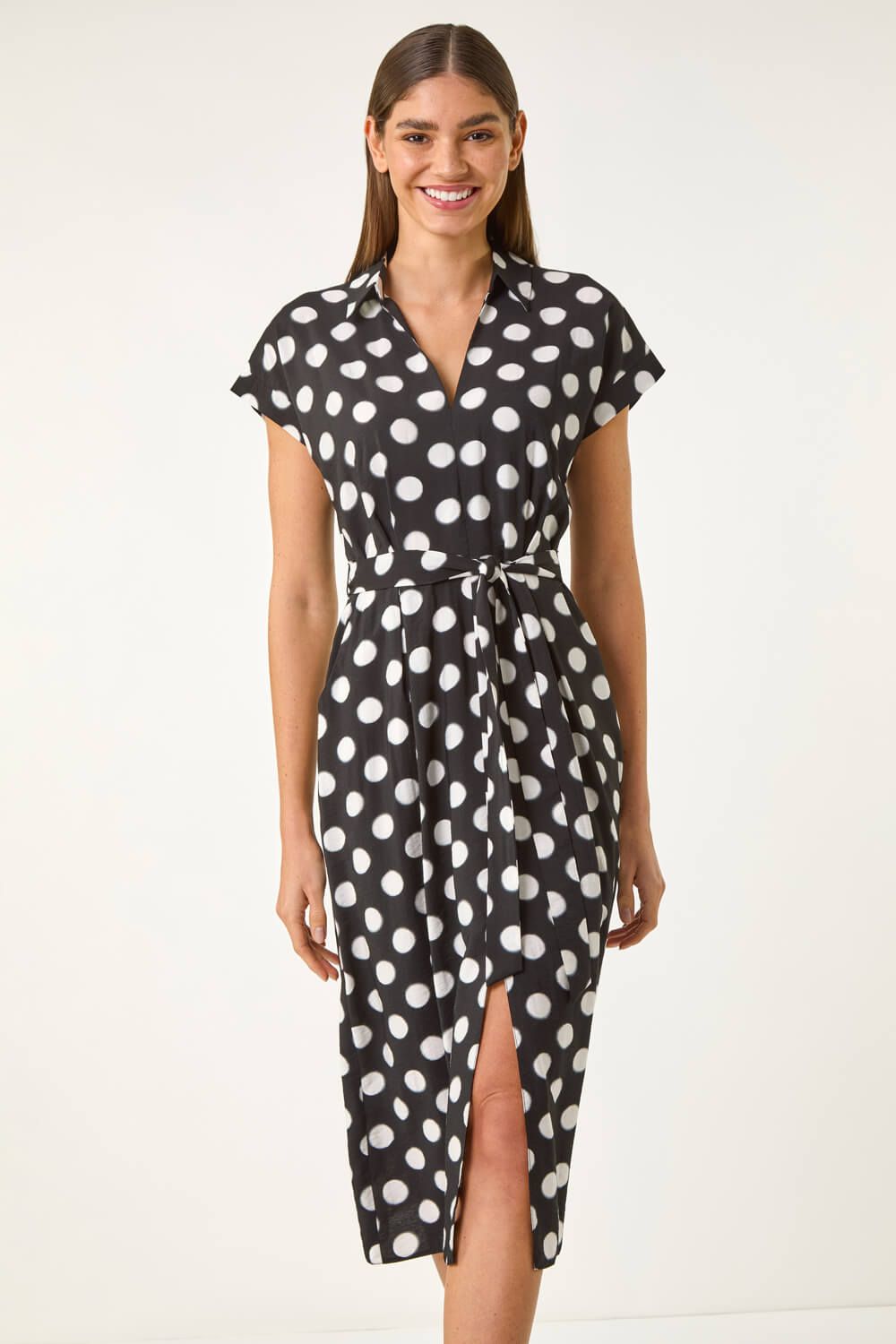 Roman Spot Print Belted Midi Dress
