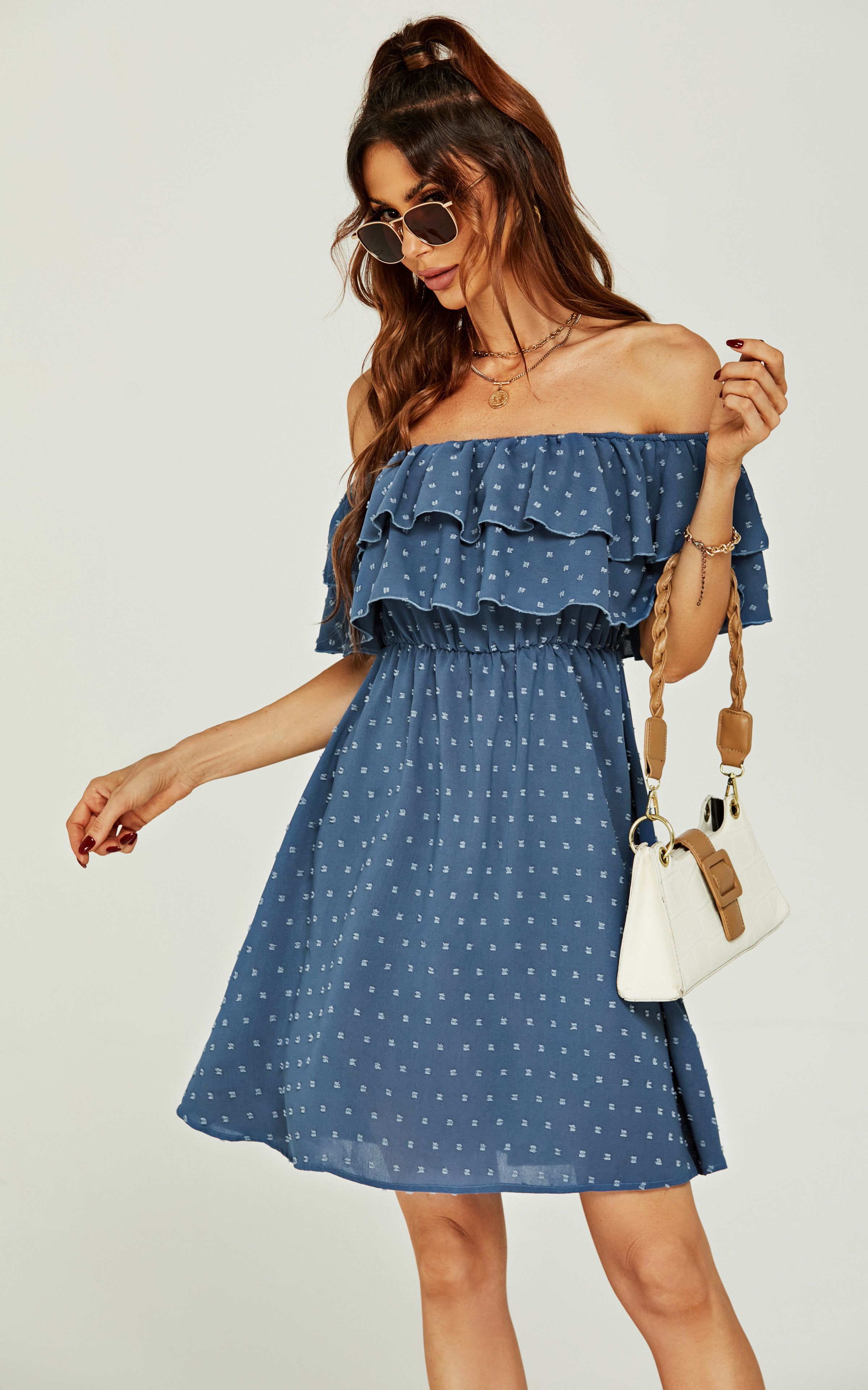 FS Collection Floral Print Bardot Frill Mini Dress