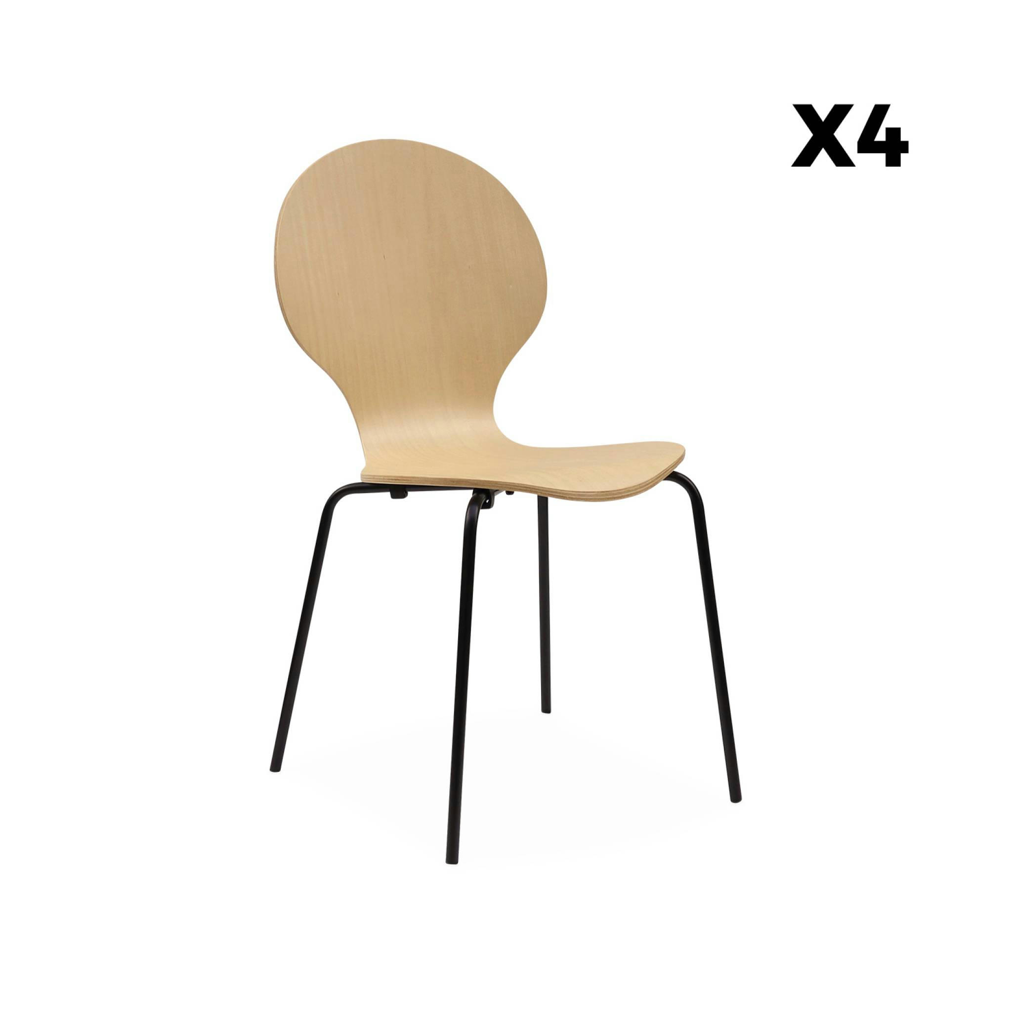 NAOMI - Lot de 4 chaises rétro empilables naturelles