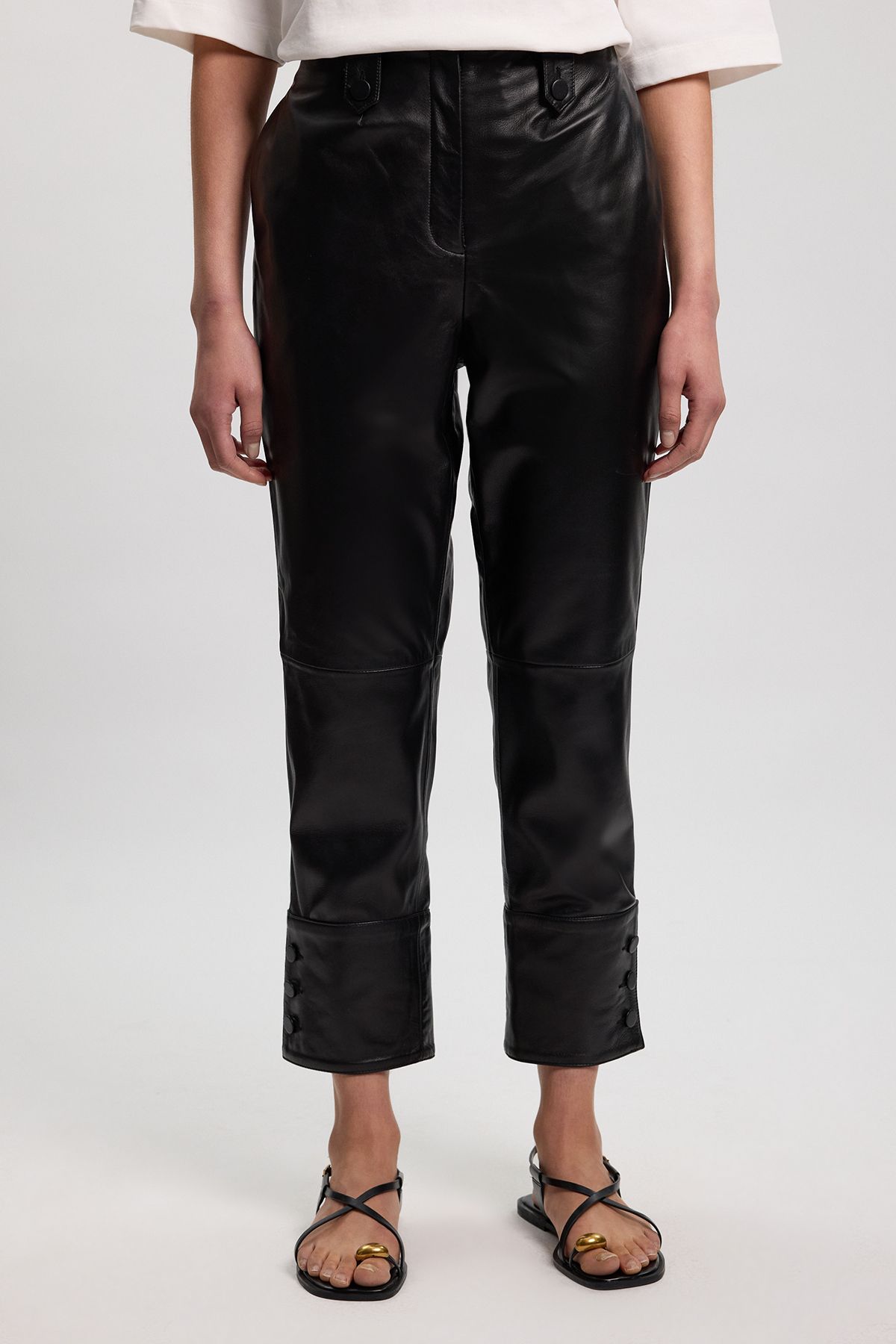 KarenMillen Leather Straight Leg Button Detail Trouser