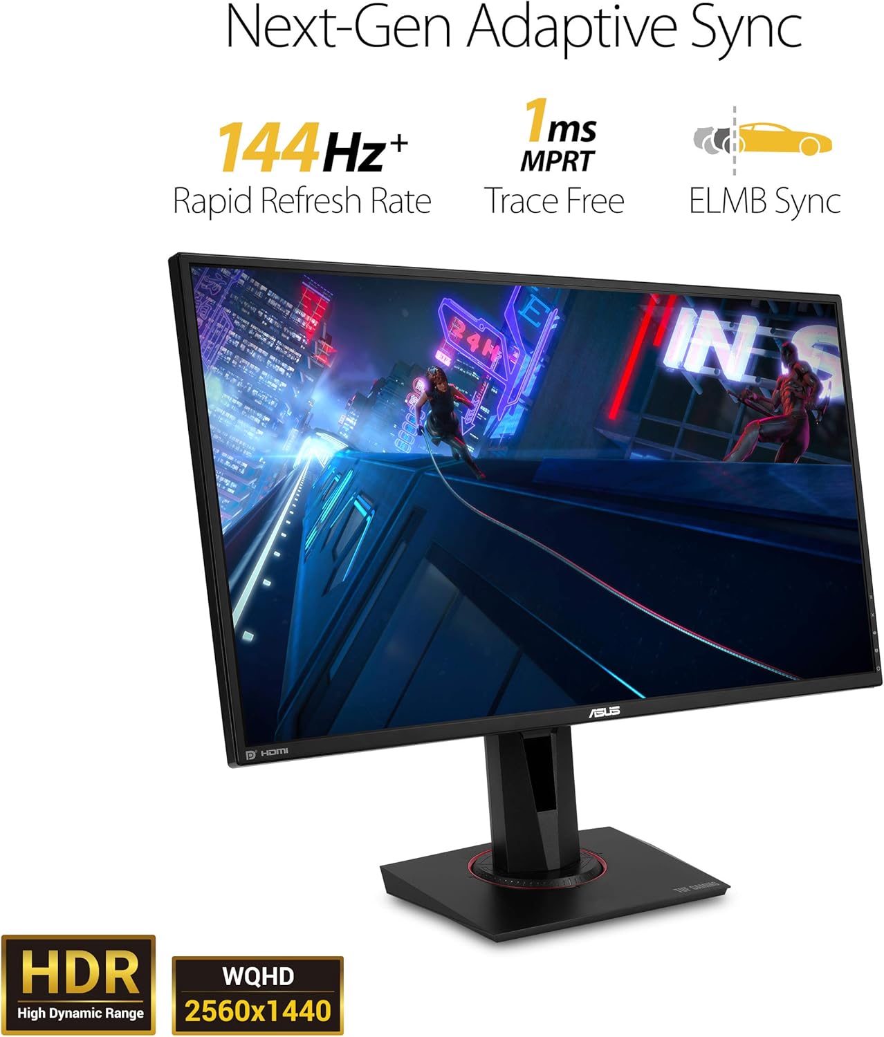 ASUS TUF Gaming 27 2K HDR Gaming Monitor (VG27AQ) - QHD (2560 x 1440)  165Hz (Supports 144Hz)  1ms  Extreme Low Motion Blur  Speaker  G-SYNC Compatible  VESA Mountable  DisplayPort  HDMI Black