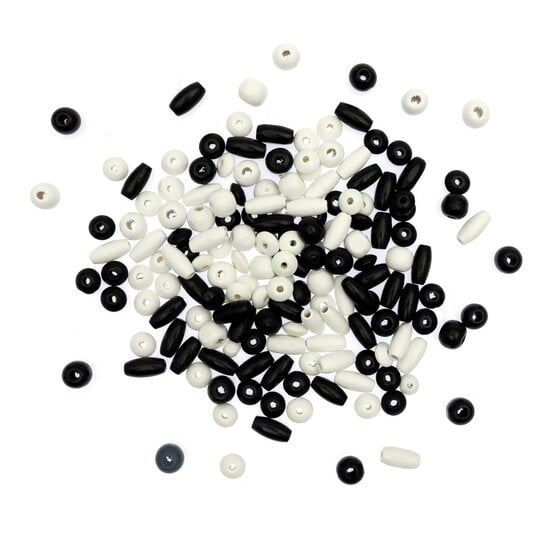 Mixed Black and White Round Wooden Beads 40g