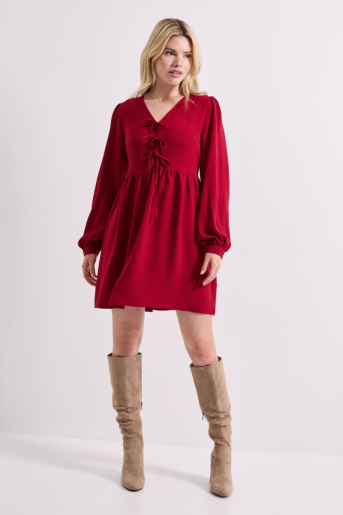 Dorothy Perkins Bow Front Blouson Sleeve Mini Dress