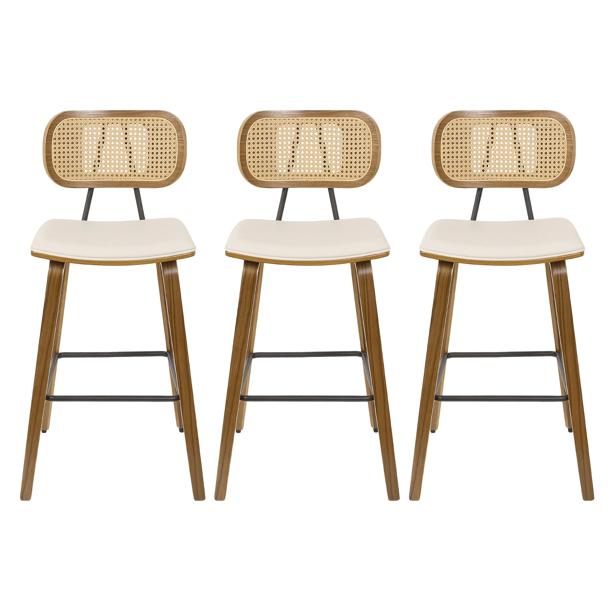 26-inch Wood Counter Height Bar Stools with Rattan Back