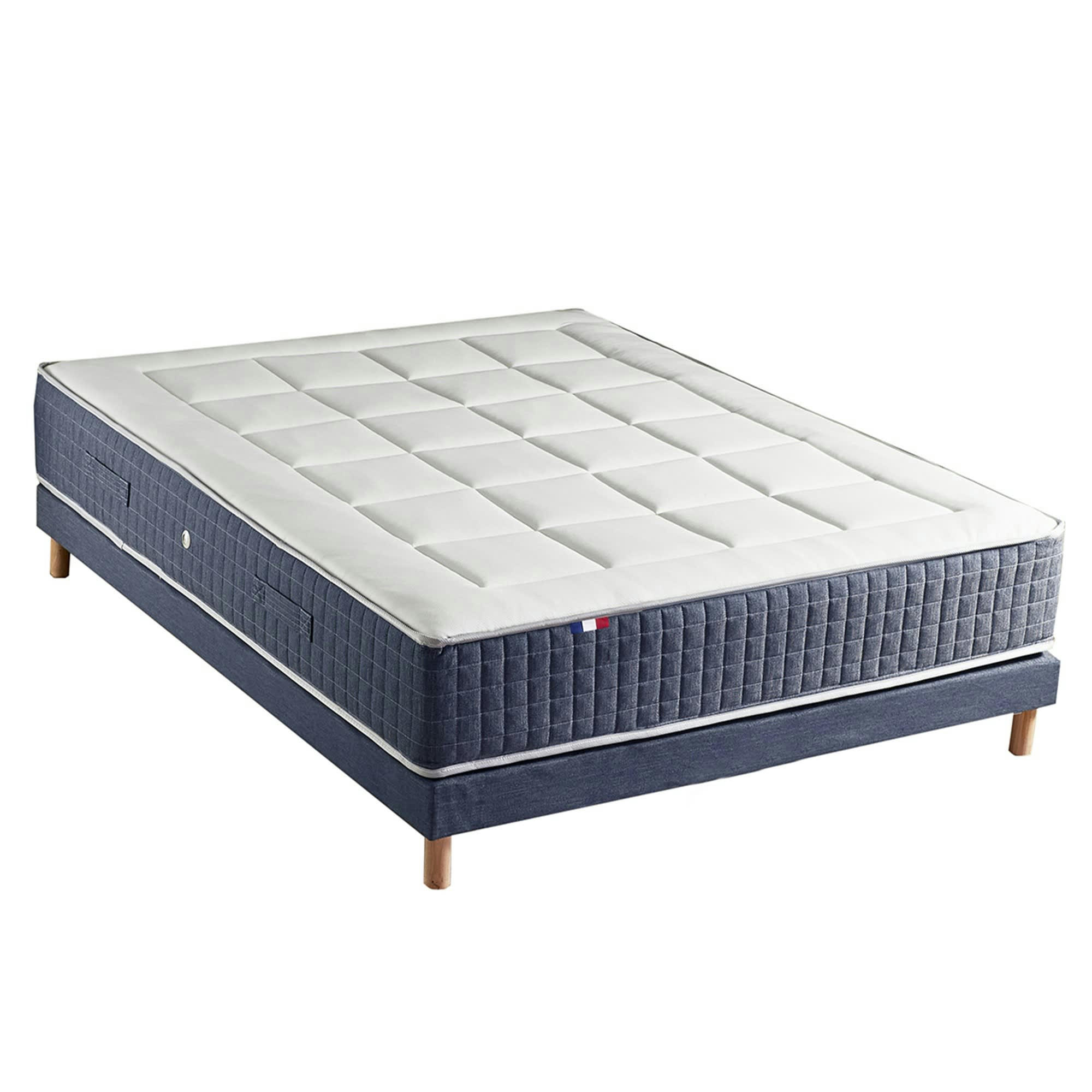 ENSEMBLE KING STYLE - Ensemble matelas 7 zones memoire forme sommier bleu 140x190