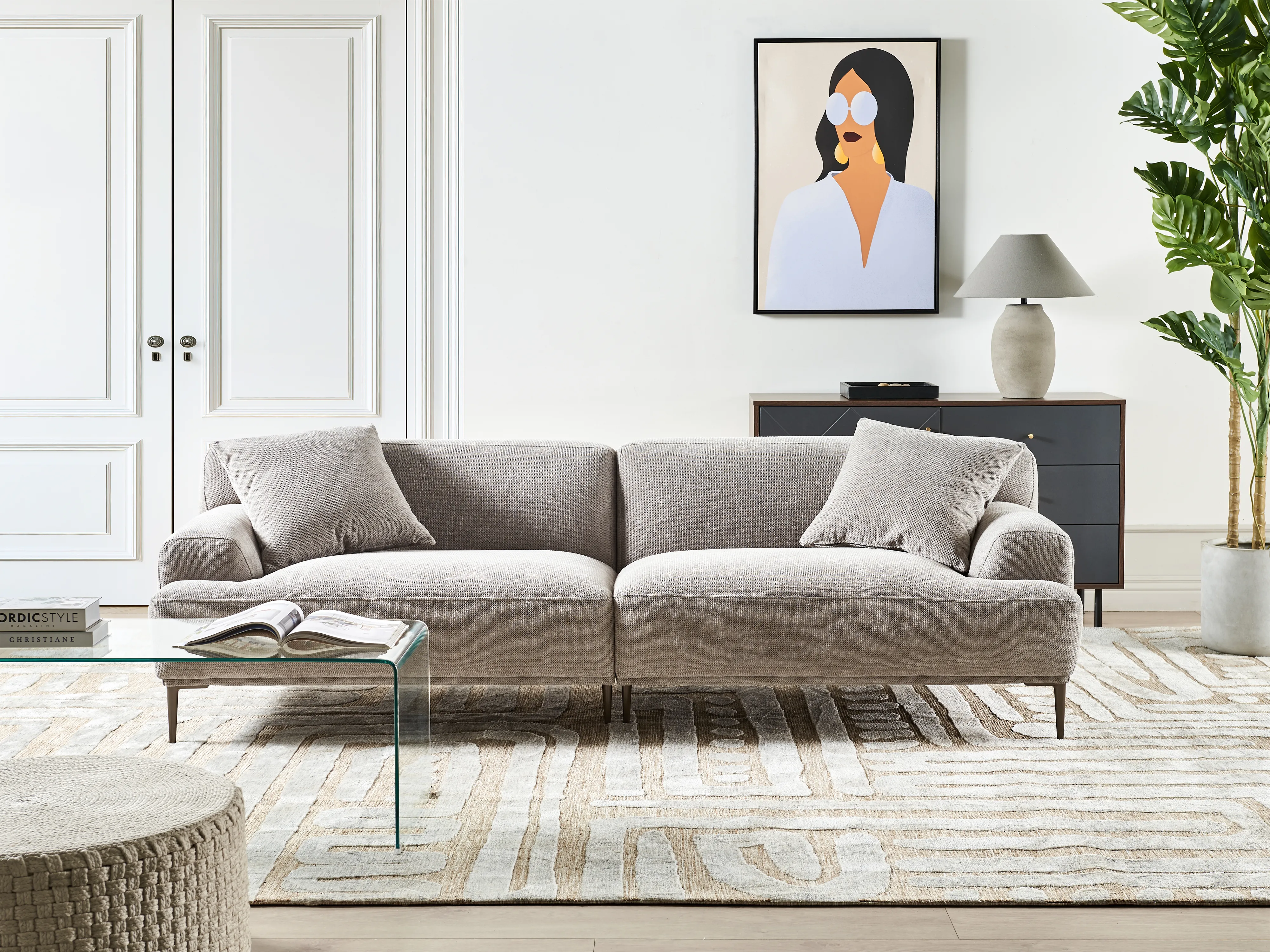 Sofa 3 Seater MATILA Fabric Light Grey
