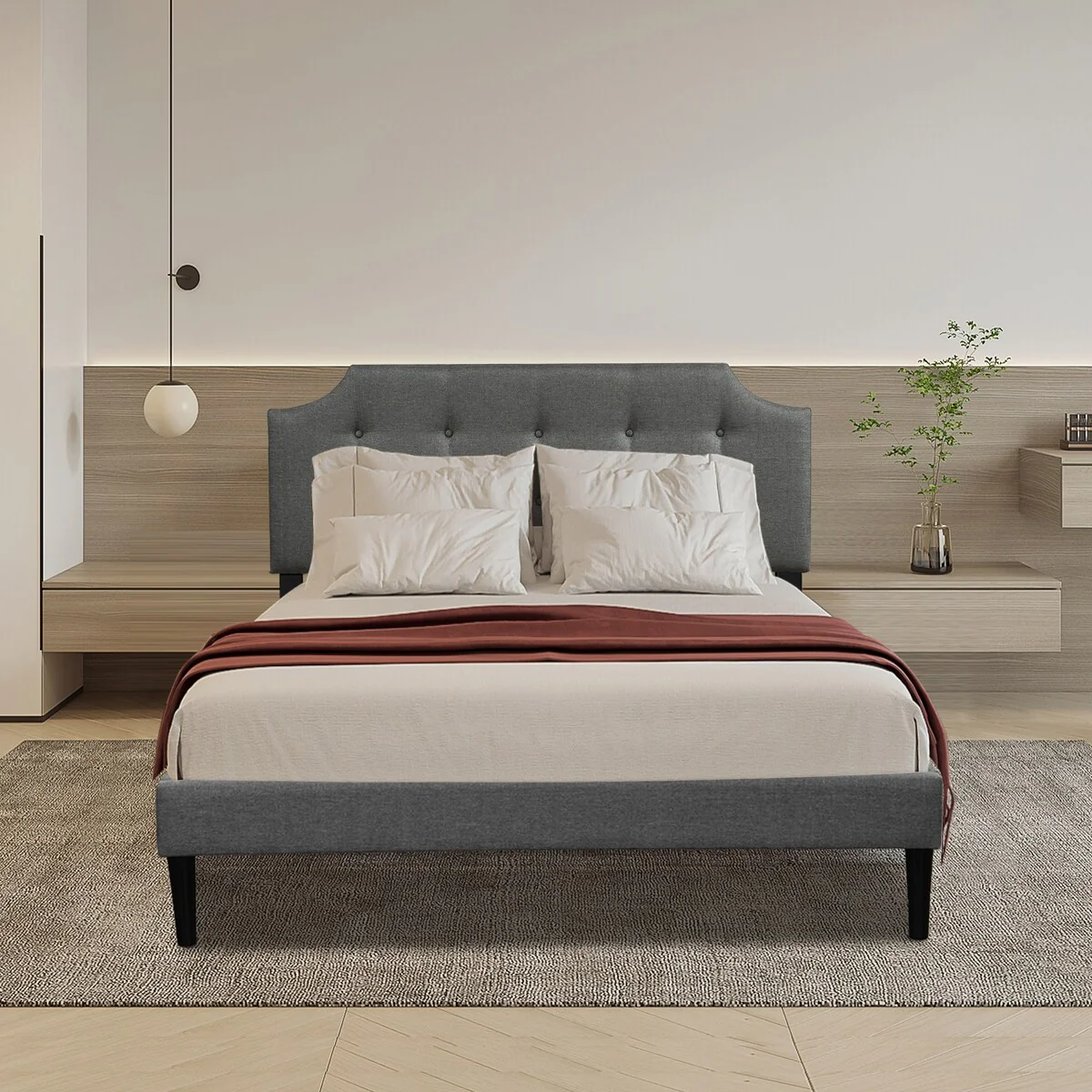 Modern Fabric Upholstered Tufted Headboard ,Full Size