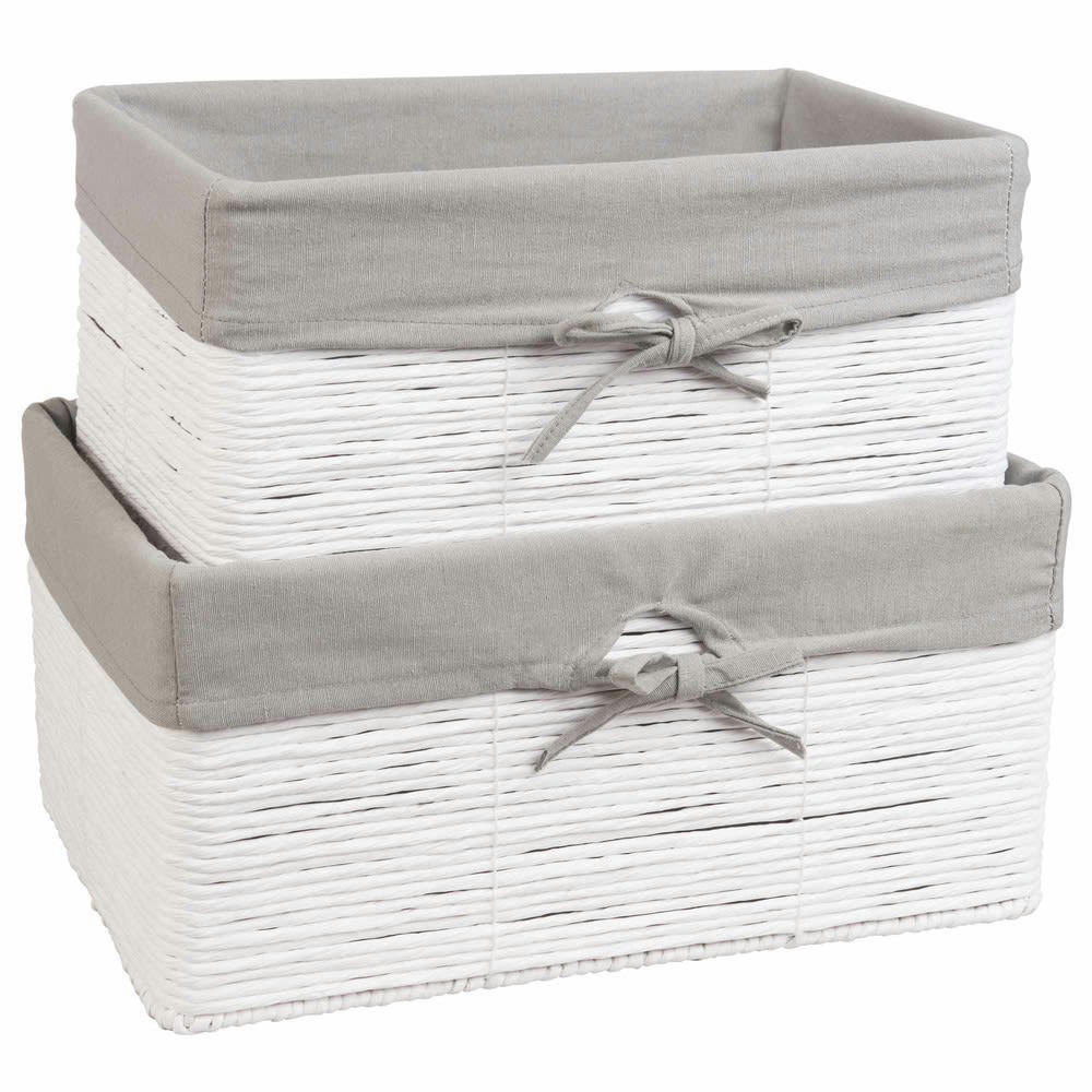 - 2 paniers en papier tressé blanc