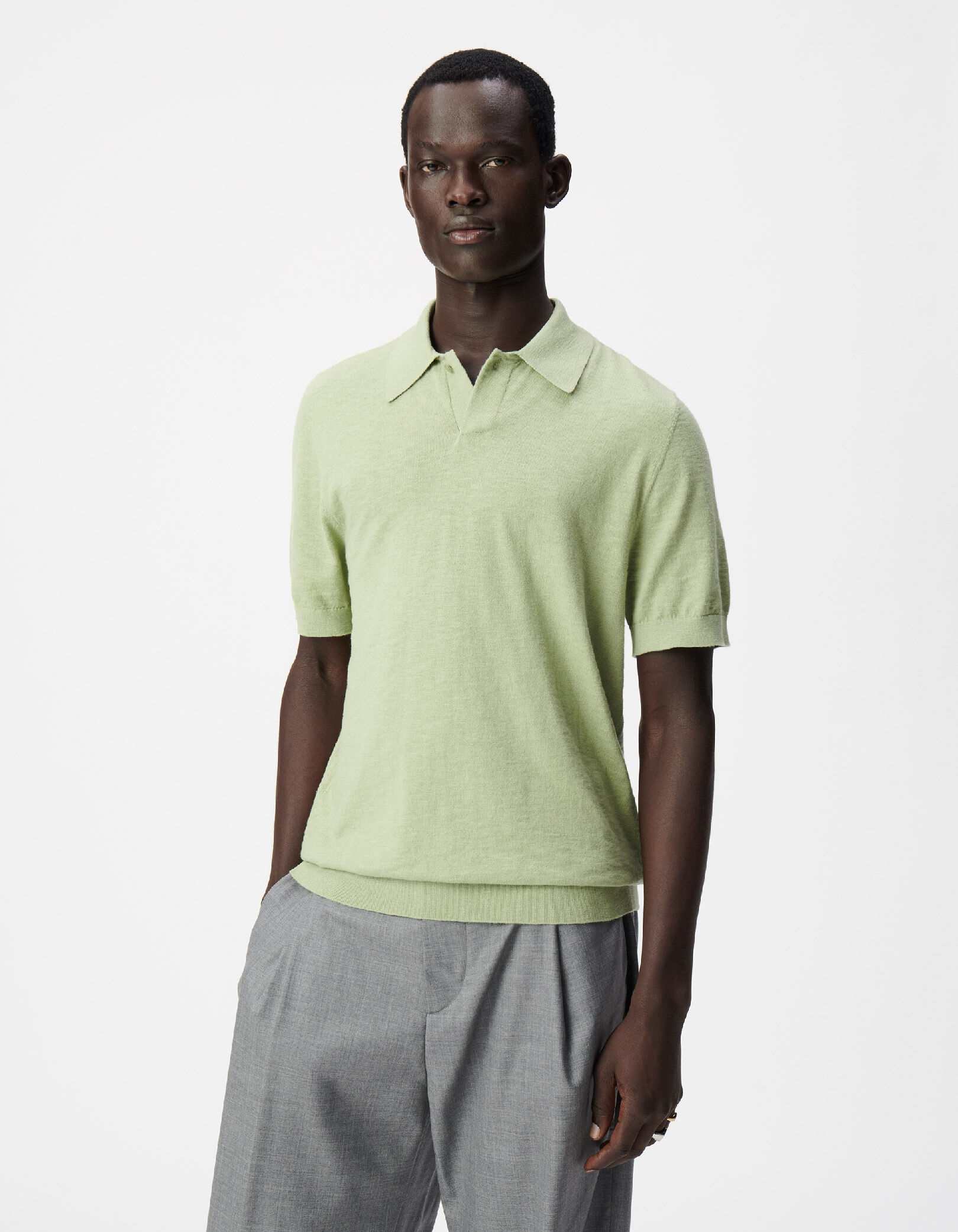 Polo manches courtes vert maille flammée Homme