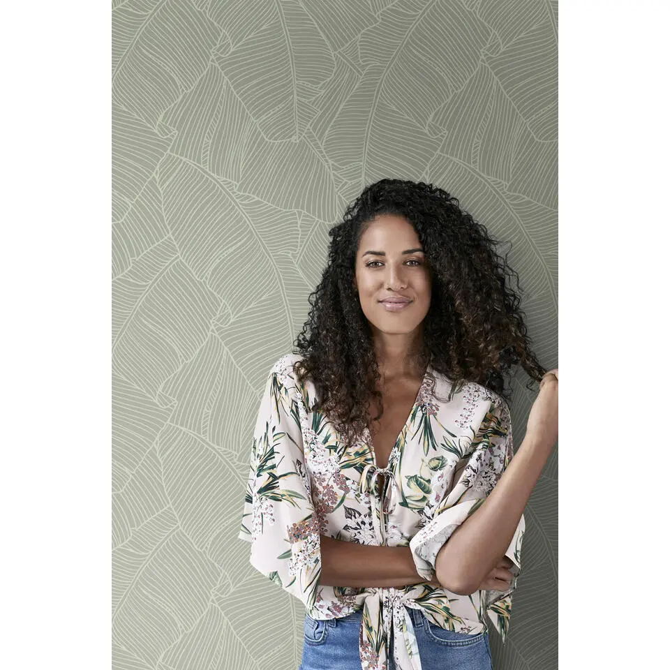 ESTAhome behang bladeren mintgroen - 53 cm x 10.05 m