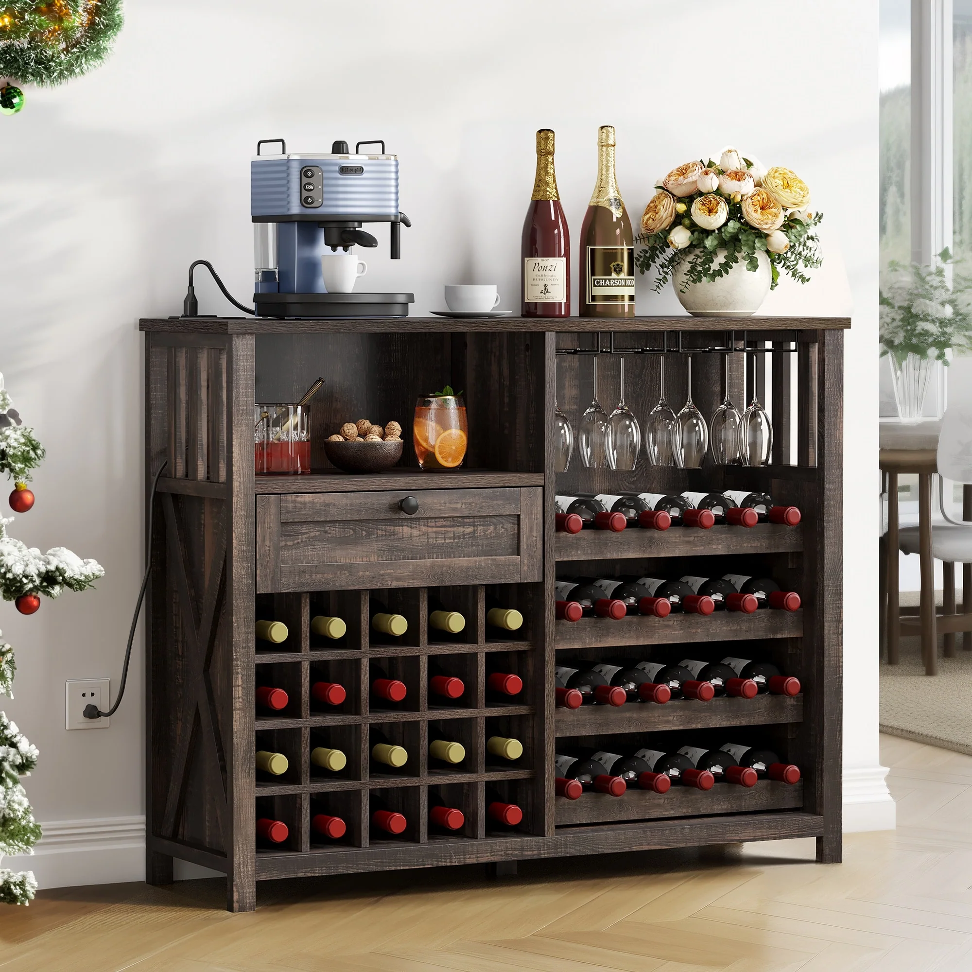 Moasis 47 Wine Bar Cabinet with LED Lights and Power Outlet