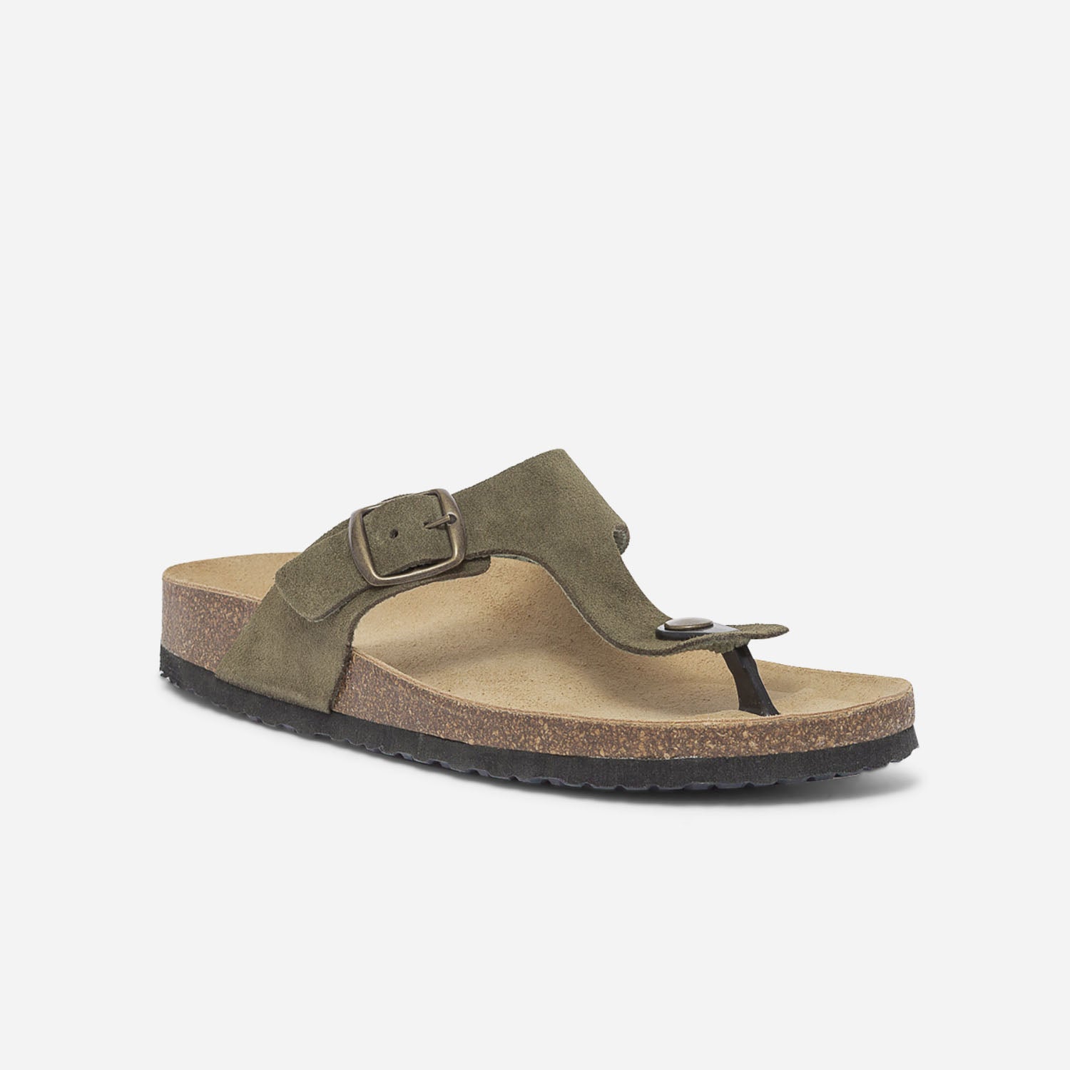 Tong anatomique kaki en cuir éco-conçu