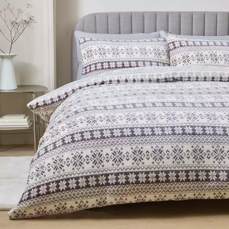 Argos Home Fairisle Print Fleece Grey Bedding Set - Single
