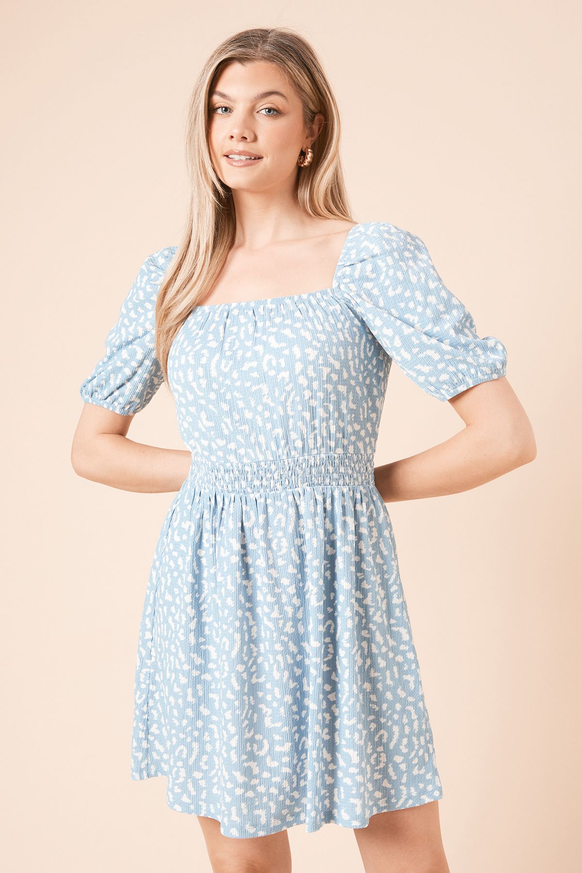 Dorothy Perkins Leopard Puff Sleeve Ruched Bust Jersey Mini Dress