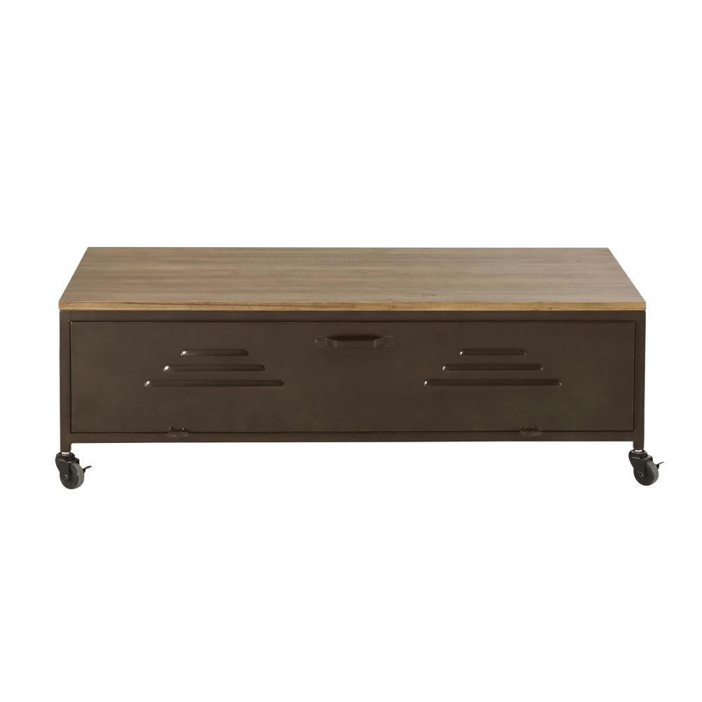 Wayne - Table basse à roulettes en métal et sapin