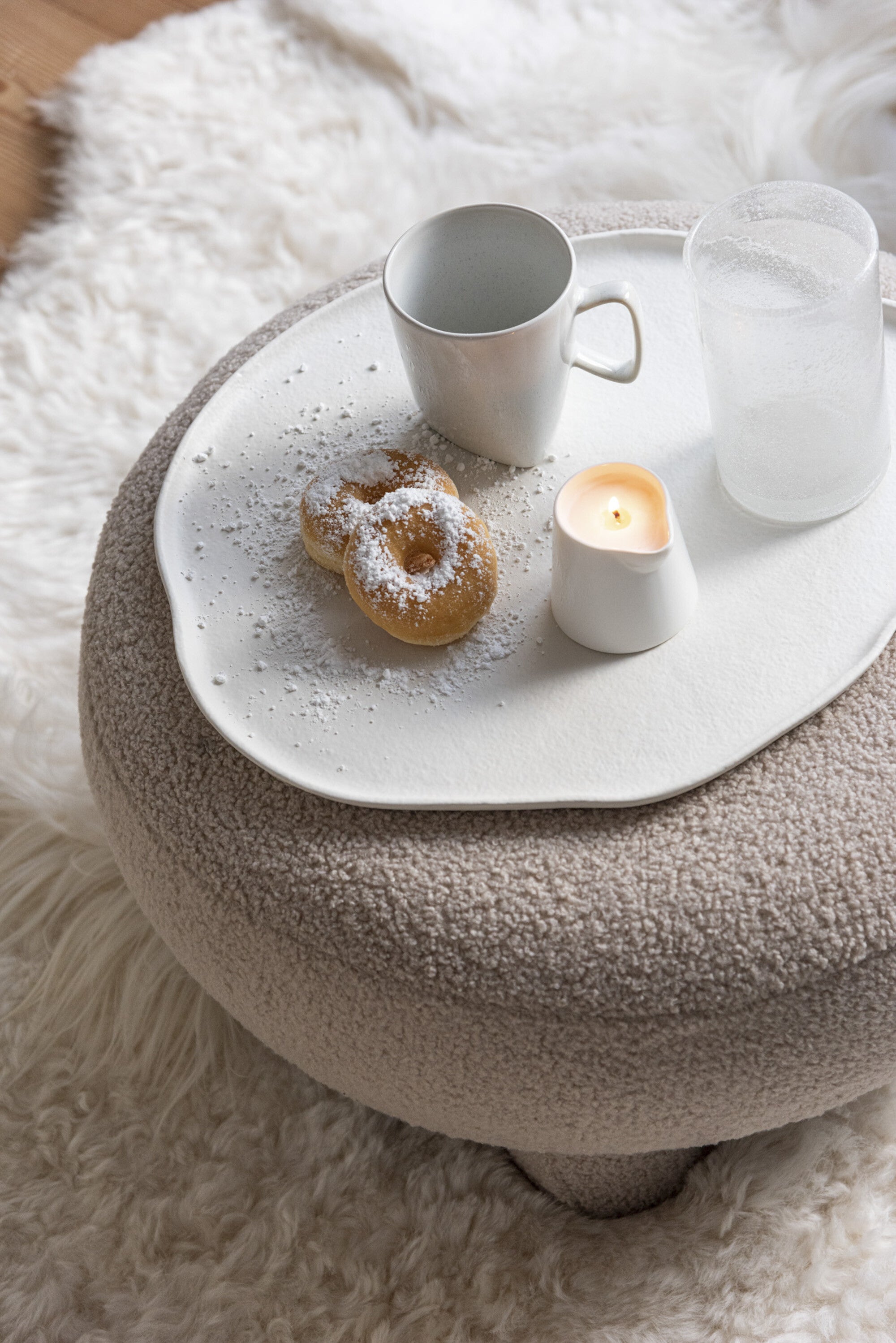 J-Line plateau Rond - dienblad - metaal - wit - small