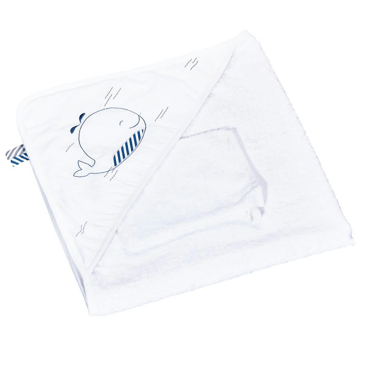BLUE BALEINE - Cape de bain et gant en coton blanc
