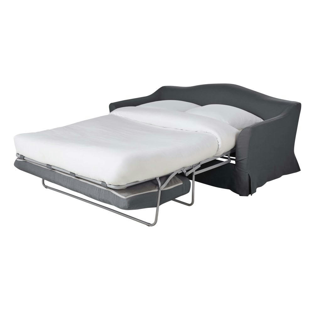 Anaelle - Canapé convertible 2 places en lin gris anthracite