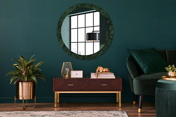 Grand Miroir Rond Cadre Verre Wallfluent fi90 cm Marbre Vert Décoration Murale Premium Sécurisé