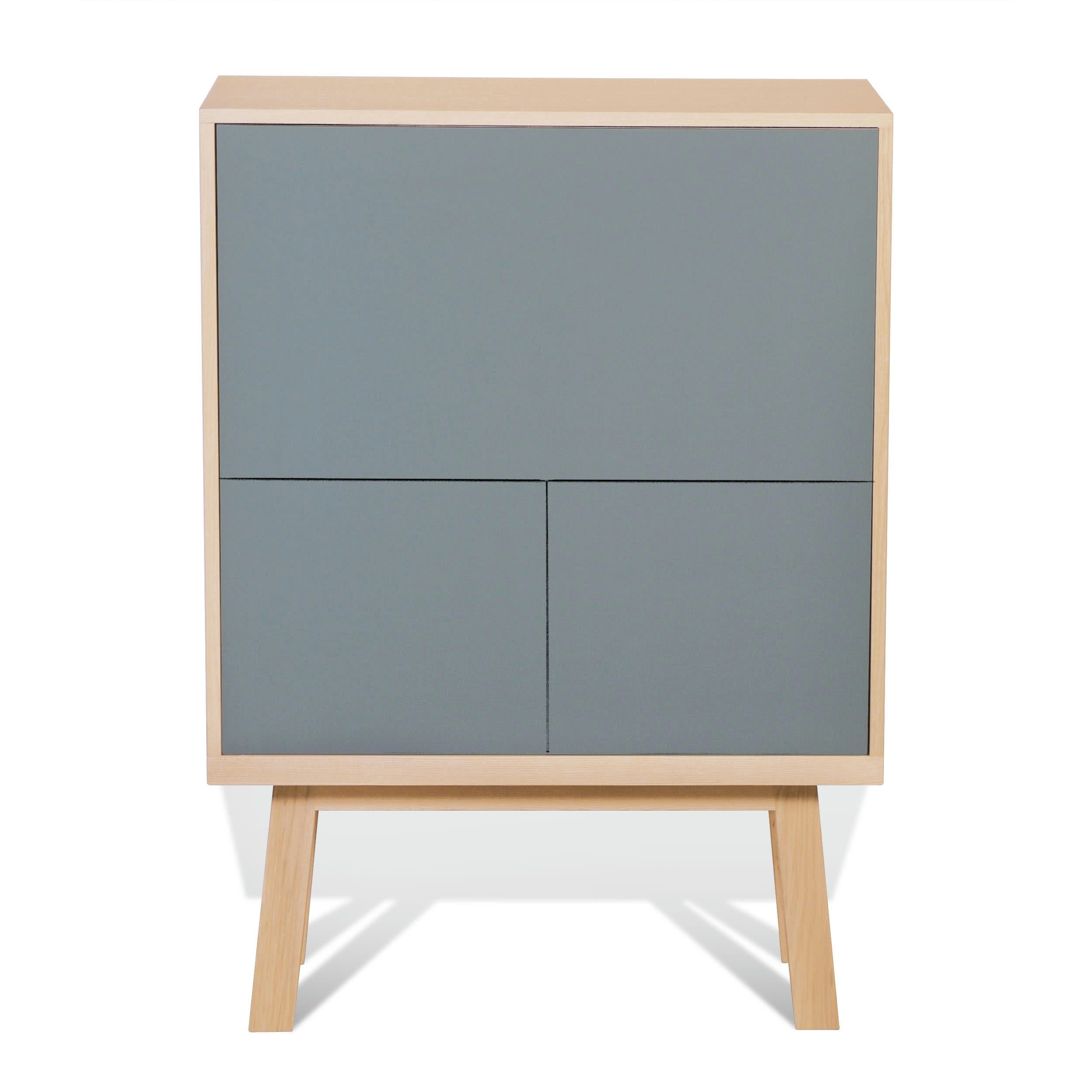 KUBE - Bureau secrétaire avec rangement de 90 cm de large, en frêne