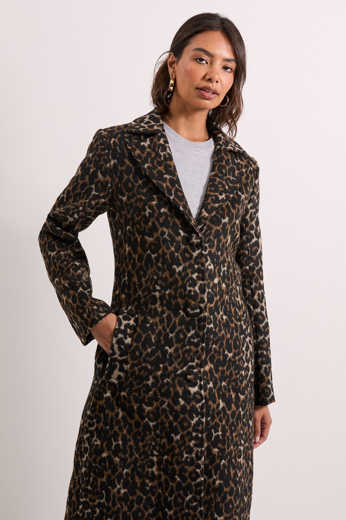 Dorothy Perkins Leopard Animal Wool Midi Coat