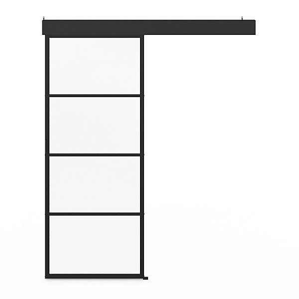 Kit porte coulissante vitrée verre trempé 83 cm en métal   MDF avec rail et fixations