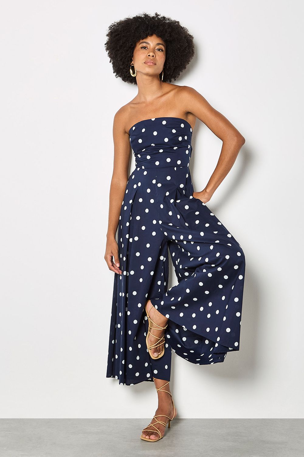 Apricot Polka Dot Bow Back Cotton Jumpsuit