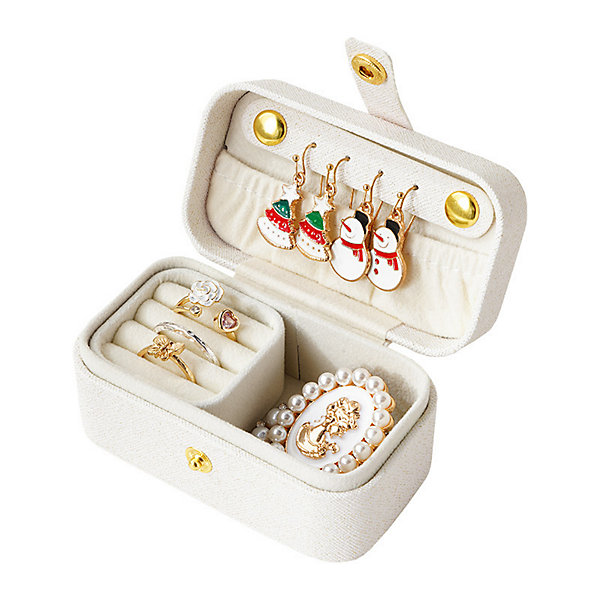 Mini boîte de rangement pour bagues, boîte à bijoux de voyage en cuir PU (blanc 9,5 x 5 x 5 cm)