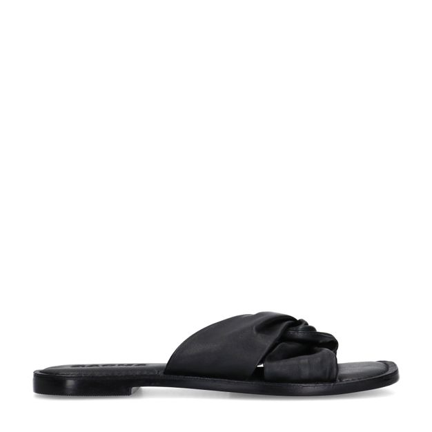 Zwarte leren slippers met knoop detail