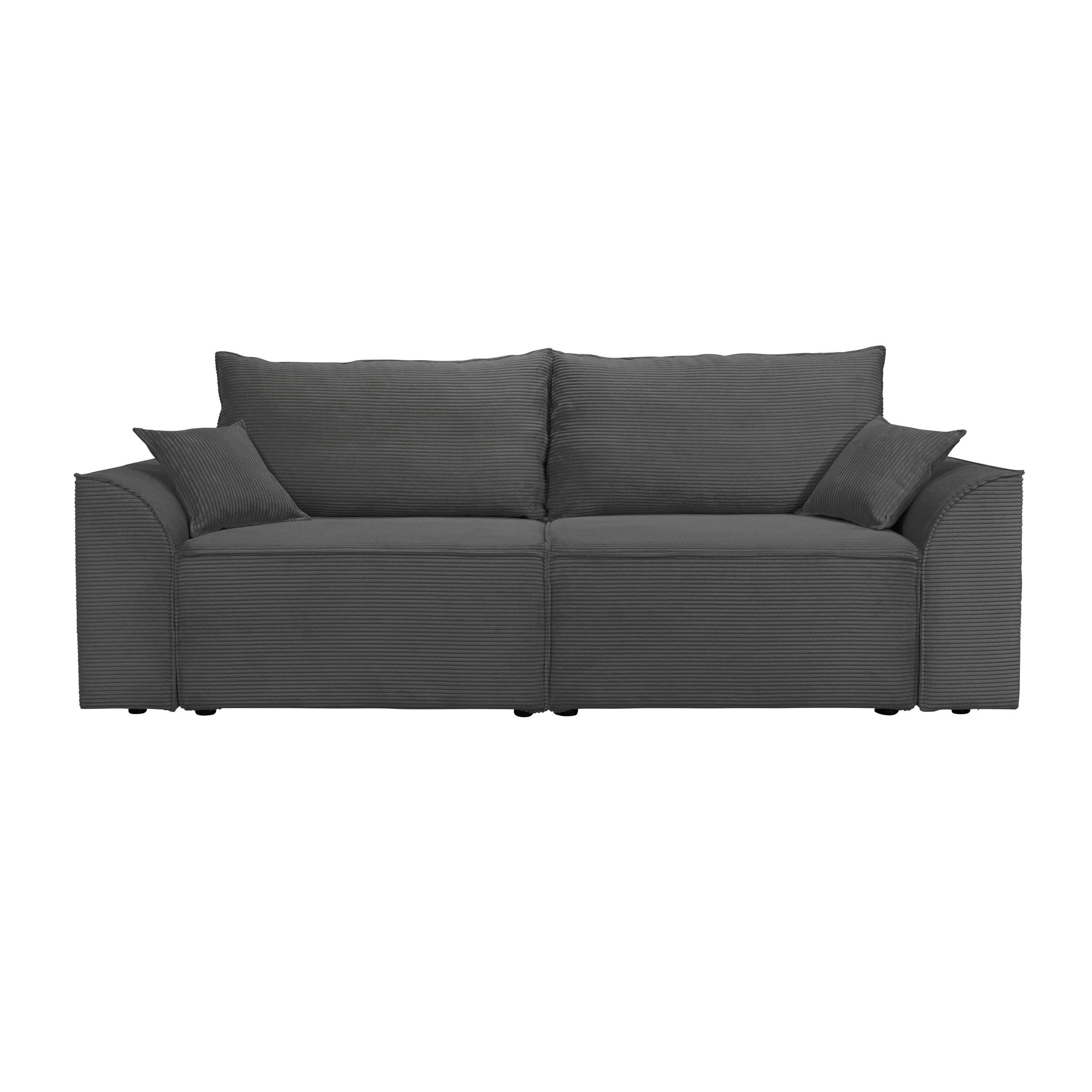 VARENNE - Canapé droit convertible 3 places en velours côtelé gris souris