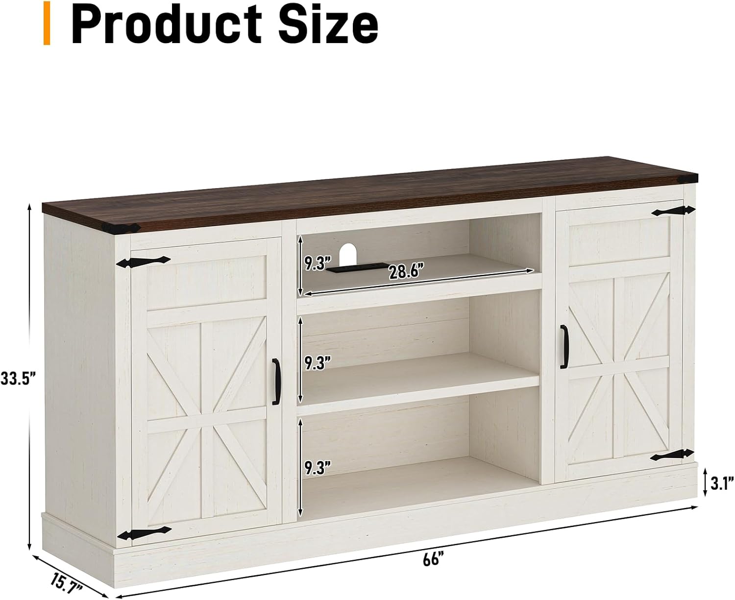 Hlivelood 66 Farmhouse TV Stand with Power Outlets for 75 Inch TVs, 33 Tall Entertainment Center with Storage Cabinets w/Adjustable Shelves, Rustic Large TV Media Console, Rustic White