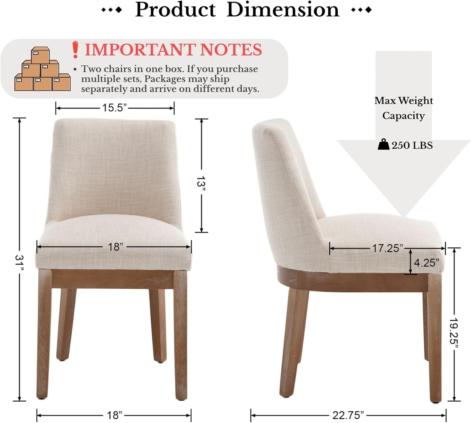 HNY Modern Dining Chairs Set of 6 with Comfortable Back Support, Farmhouse Soft Linen Upholstered Kitchen Dining Room Chairs with Solid Wood Legs, Armless Accent Side Chairs for Living Room, Beige