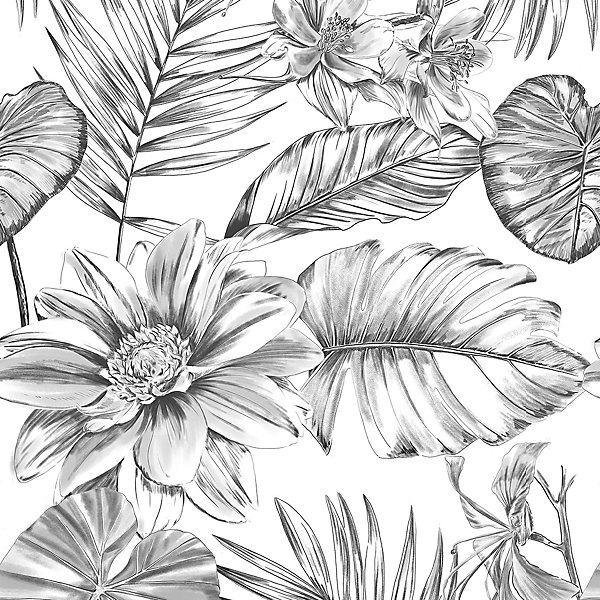 Papier peint panoramique GoodHome Kuaj noir et blanc L.280 x l.159 cm