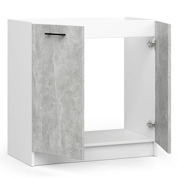 Meuble de cuisine bas pour évier OLIWIA modulable Blanc 80 cm 2 portes couleur Béton 1 étagère 80x46x82 cm