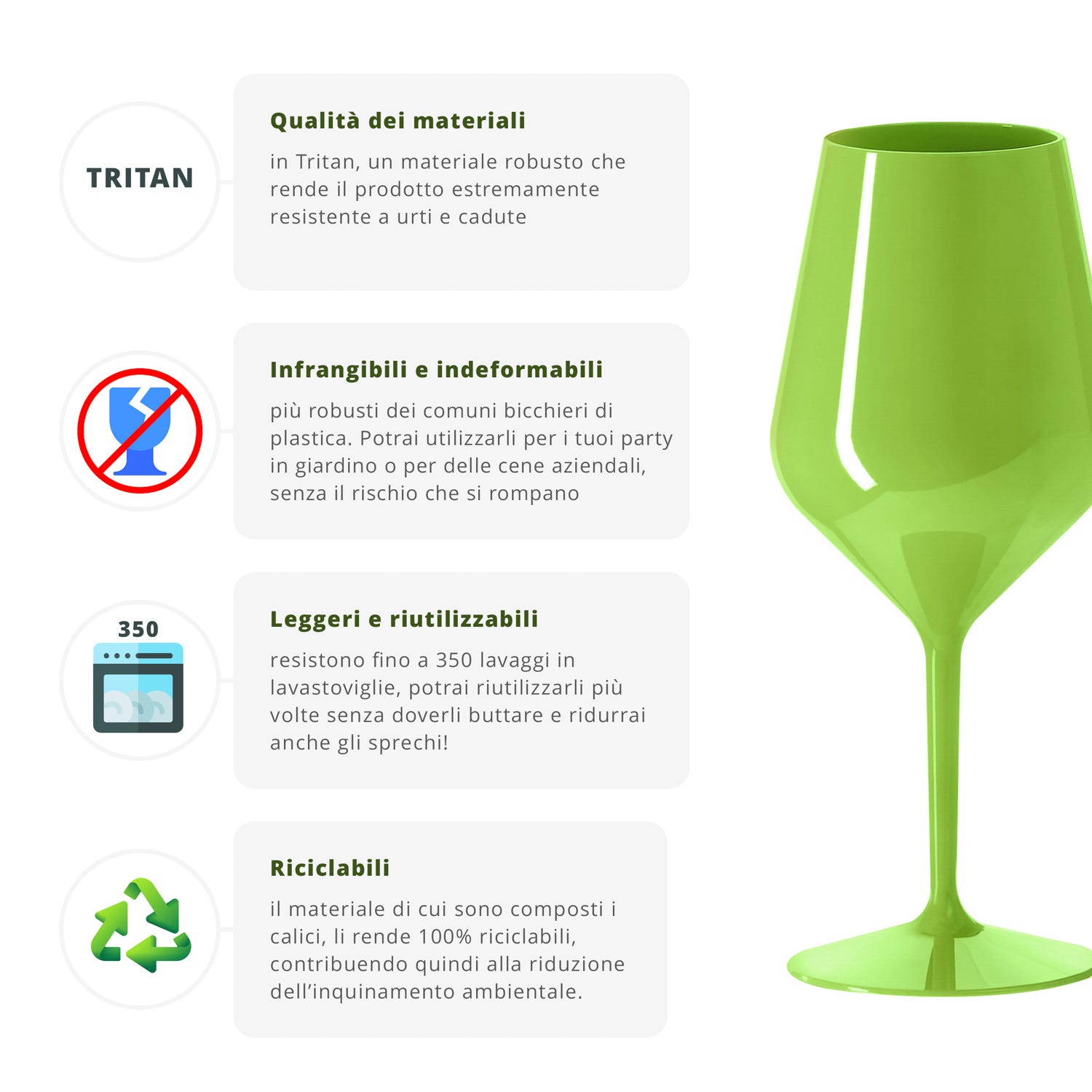 Calice vino in tritan 470 ml verde