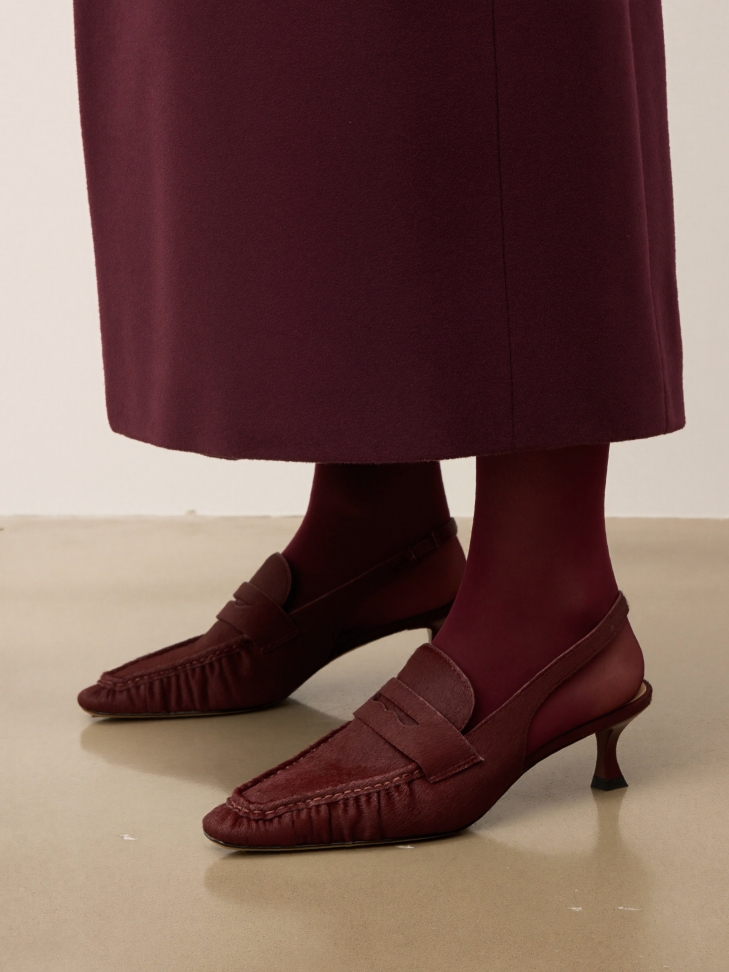 Maroon slingback pumps with bristles