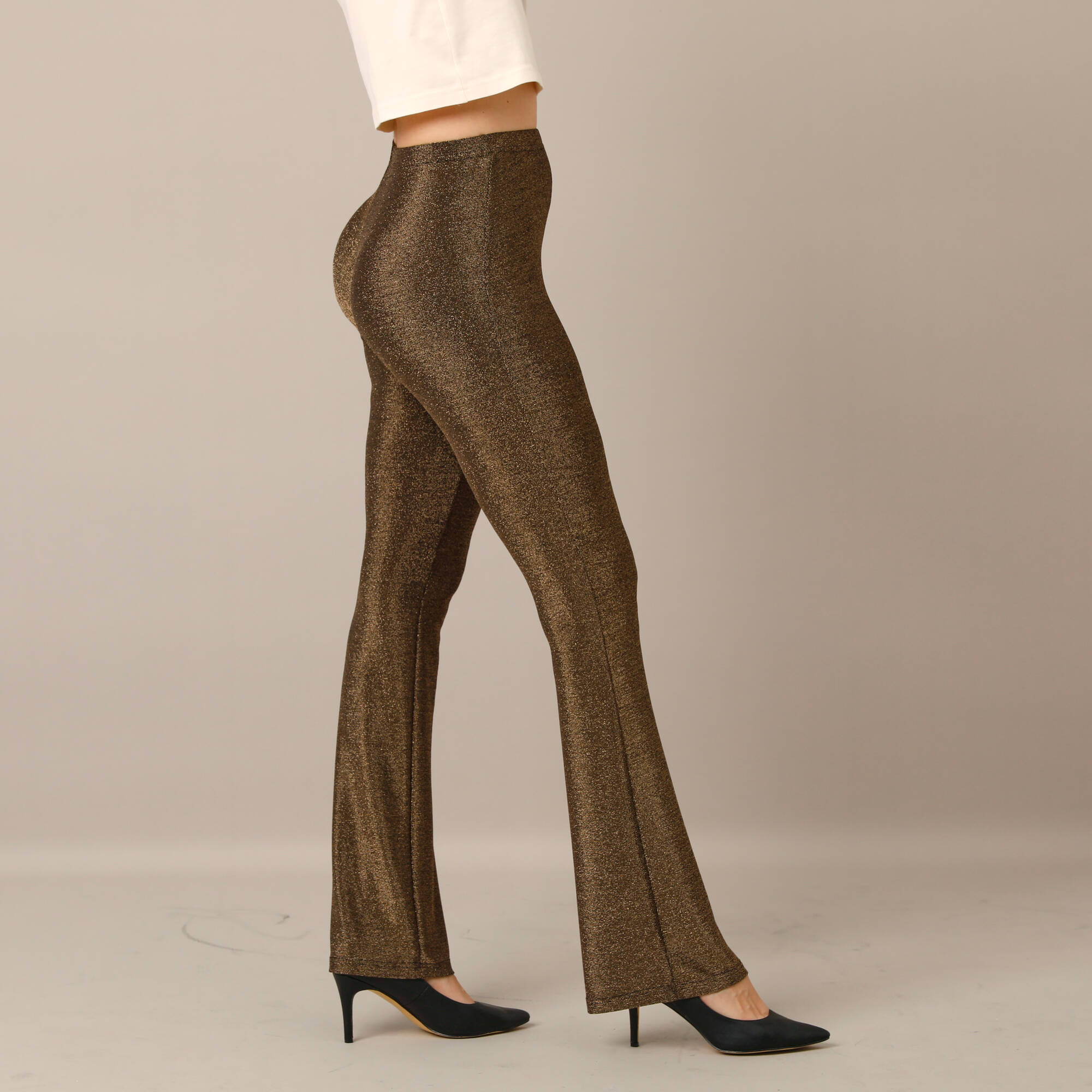 Legging bootcut taille élastiquée, maille brillante
