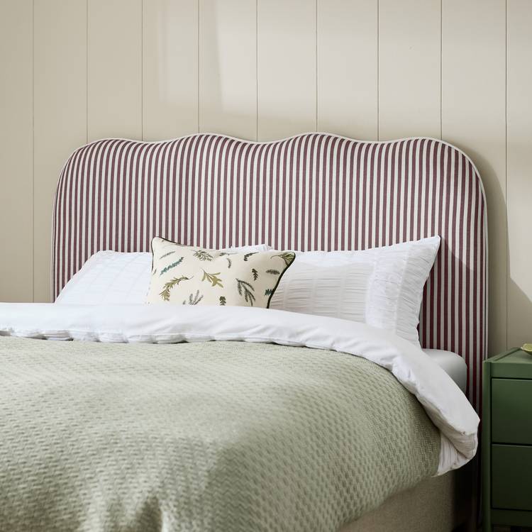 Habitat Onda Linen Double Headboard - Stripe Plum